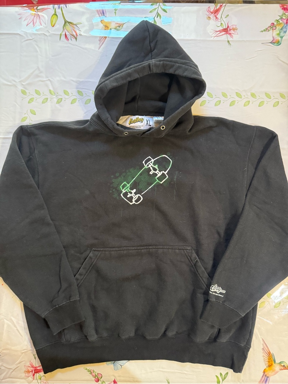 eastbay Black Hoodie with Green Skateboard Graphic - XL